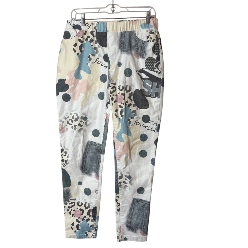 Frank Lyman Montreal Printed Pants Womens M Graphic Whimsical Art Pop Harajuka